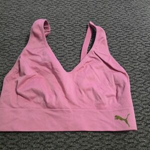 Puma Seamless Sports Bra Womens Medium Pink Good Adjustable Straps V-Neck